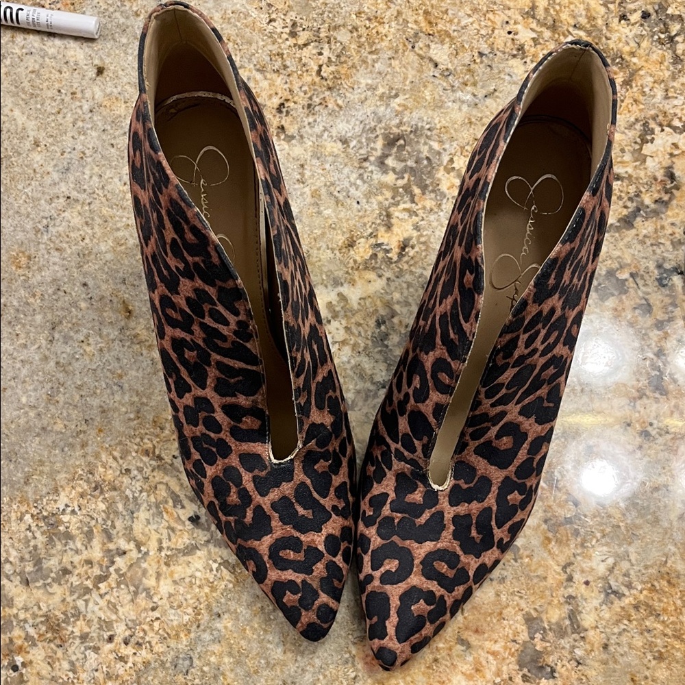 Jessica Simpson Leopard Print Heeled Boots